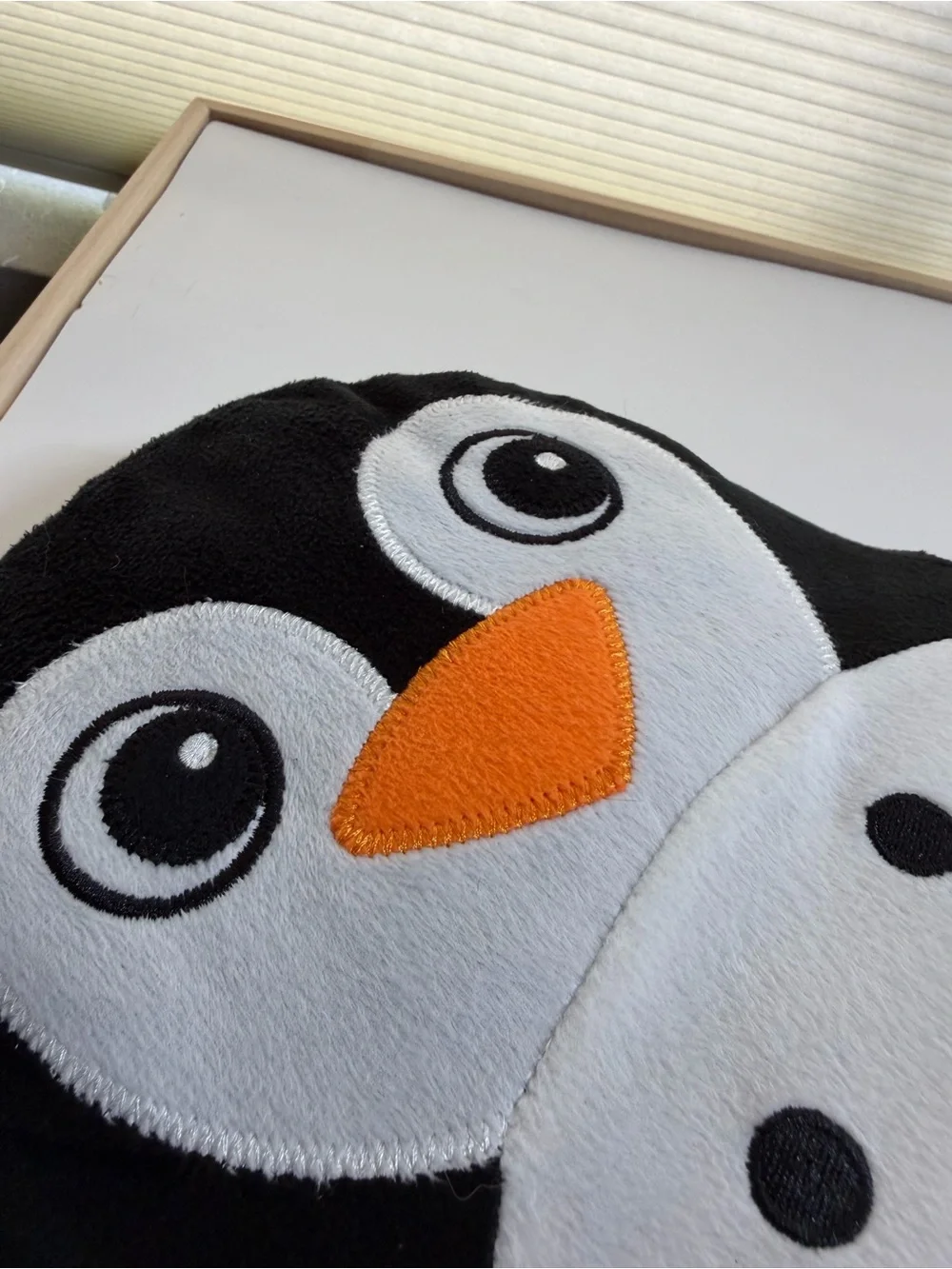 IKEA Black, White & Orange Plush Penguin Toy. Blavingad Penguin shape cushion